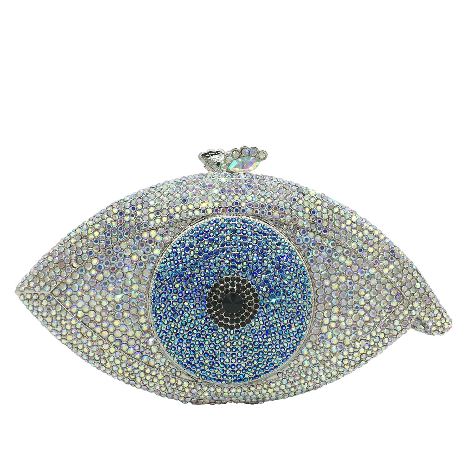 Boutique De FGGEvil Eye Clutch Purse for Women Glitter Evening Bags Crystal Clutch Party Dinner Rhinestone Handbag,Mini, 130-10 Silver Ab, S