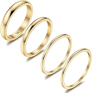 14K Gold Filled Rings Stacking Rings for Women Stackable Thin Gold Ring Plain Pinky Thumb Midi Statement Band Ring Comfort Fit 4Pcs 1mm 2mm 3mm 5mm