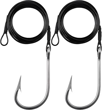Fishing Shark Rig Big Game Stainless Steel Fishing Hooks with 400lb Nylon Coated Cable Leader Rigging Surf Shark Fishing Rigs for Shark Tuna Saltwater Fishing