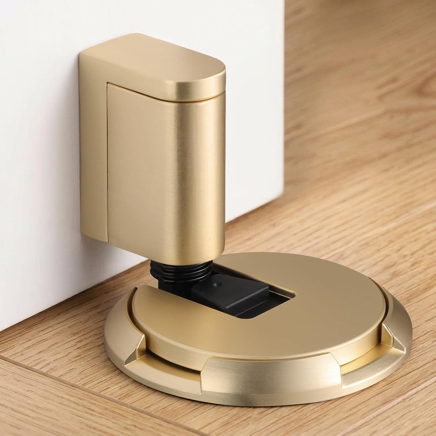 Windproof Door Stoppers Adjustable Bottom of Door Holder No Drilling Mechanical Floor Door Stop Suitable for Door Gaps Less Than 1 Inch (25mm) Brushed Nickel 2 Pack BN-2