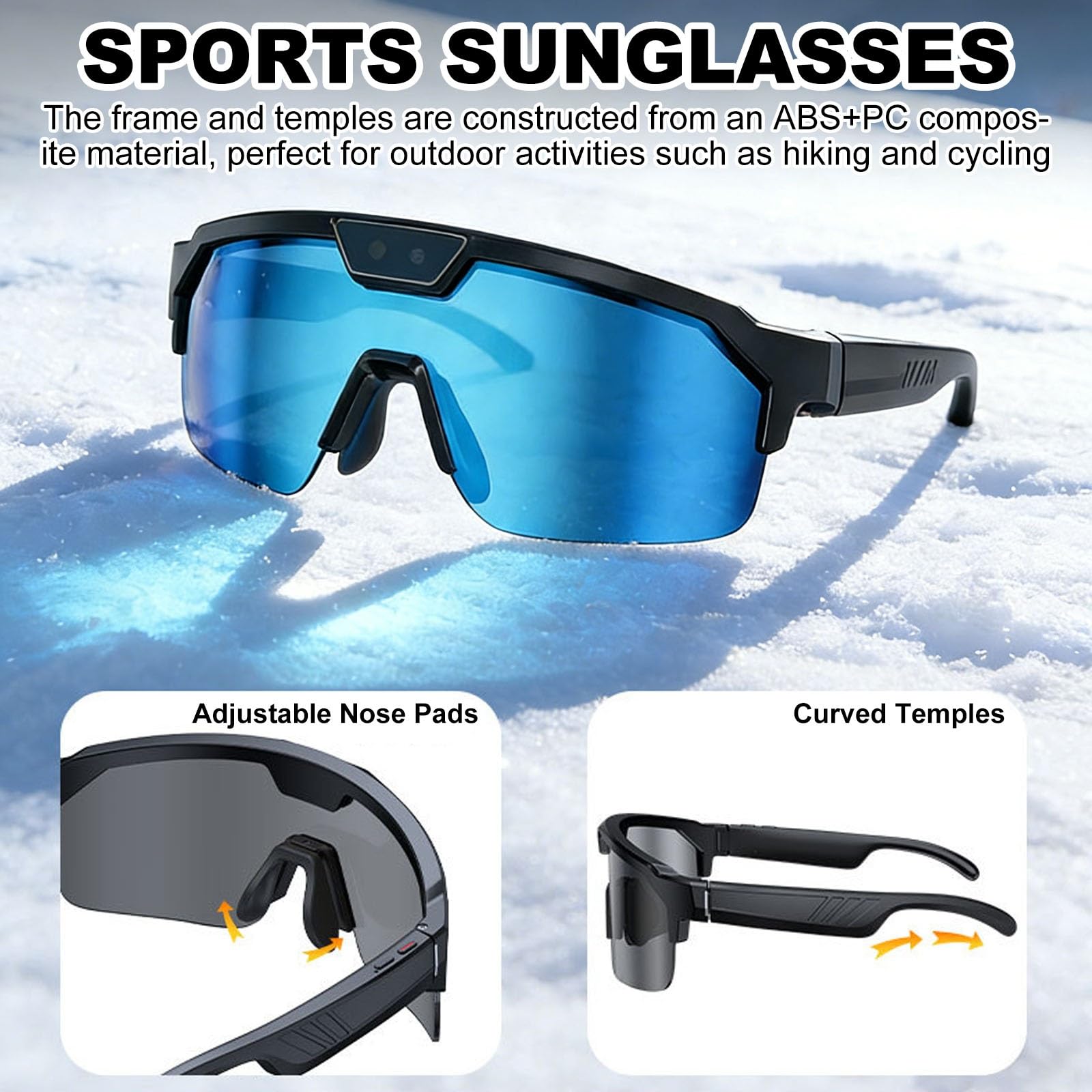 Occhiali da sole sportivi, fotocamera 1200p ciclismo Ai Smart Glasses, riconoscimento immagini AI, traduzione simultanea, minuti di riunione, sveglia vocale/cancellazione del rumore doppio microfono