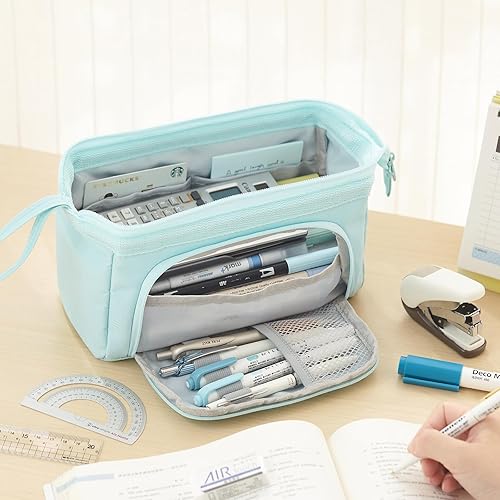 Miniatura 6 de HVOMO Pencil Case Large Capacity Pencil Pouch Handheld Pen Bag Cosmetic Gift for Office School Teen Girl Boy Men Women Adult (Blue)