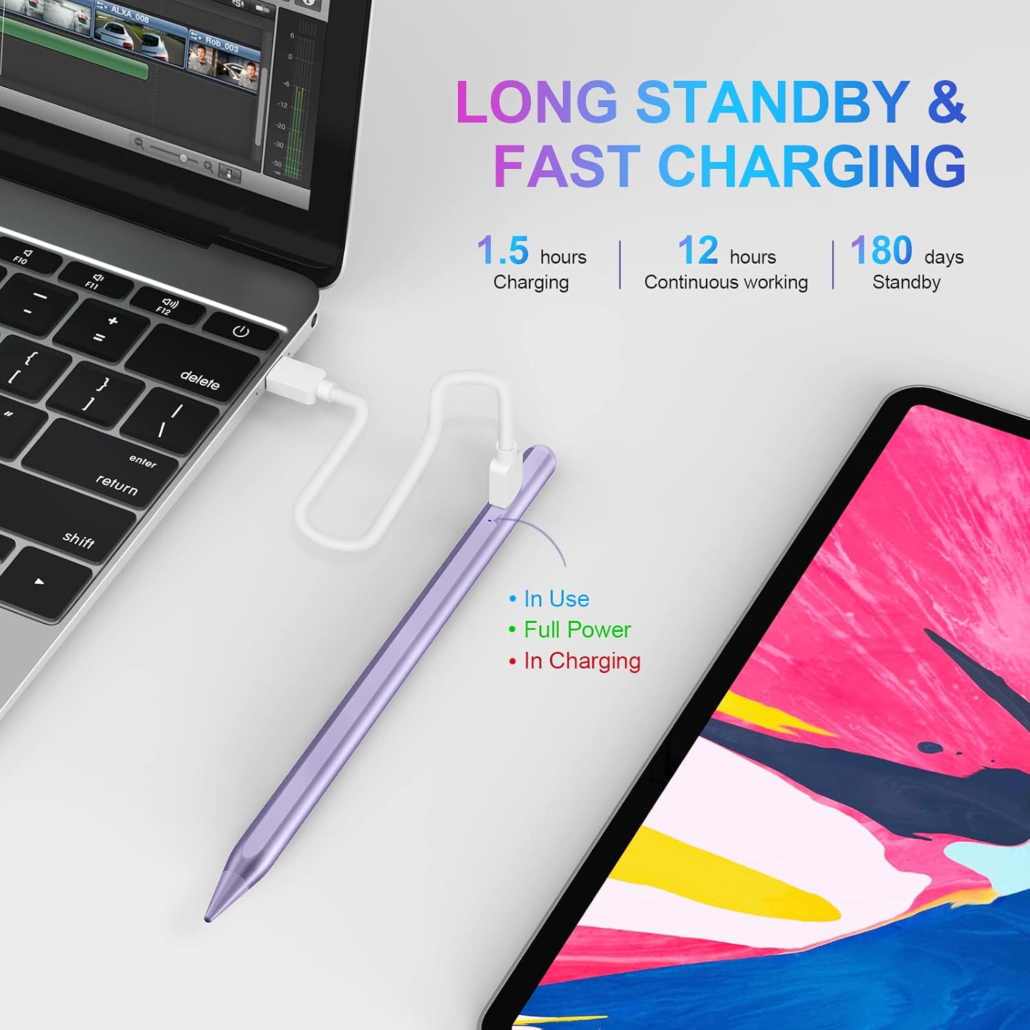 ​​​Stylus Pen for iPad 2018-2023 with Palm Rejection, Active Pencil for iPad 10th/9th/8th/7th/6th Generation, for iPad Pro 11/12.9 inch, for iPad Air 5th/4th/3th Gen, for iPad Mini 6th/5th Gen(Purple) thumbnail