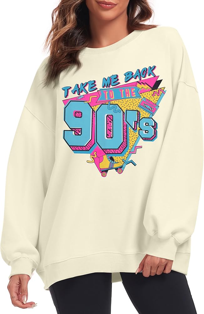 BANGELY Women's Take Me Back to The 90's Oversized Sweatshirt 90s