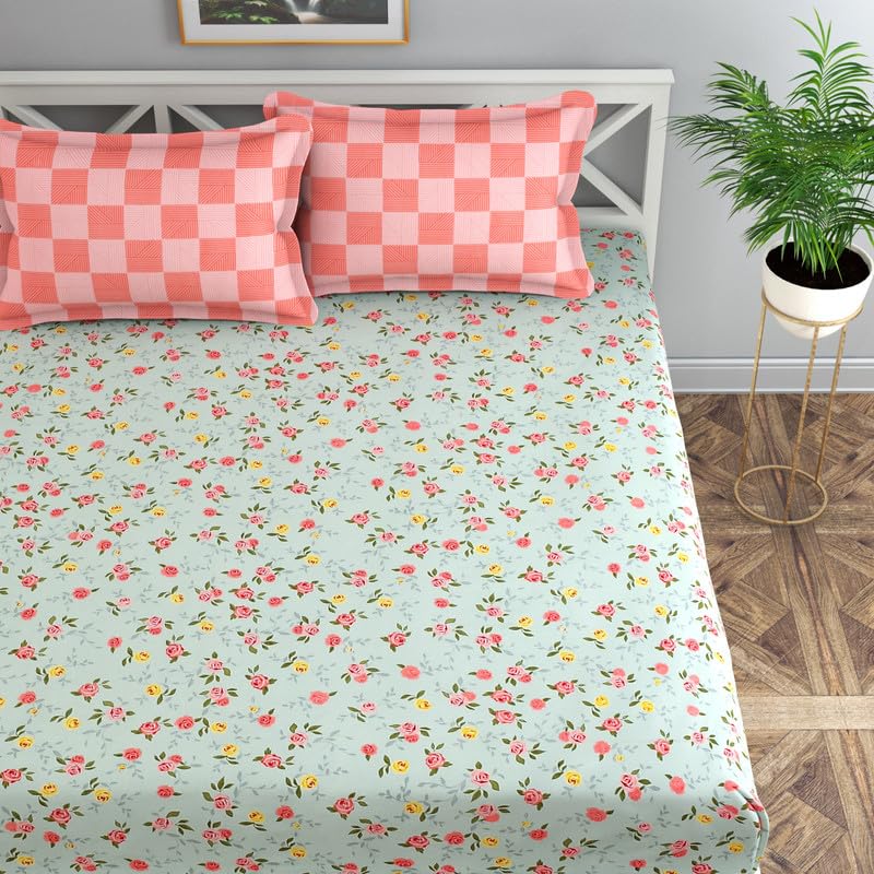 Image of Florida Flyn Reversible AC Comforter Set with King Size Bedsheet and 2 Pillow Covers | 4 Pcs Bedding Set with Bag - Green