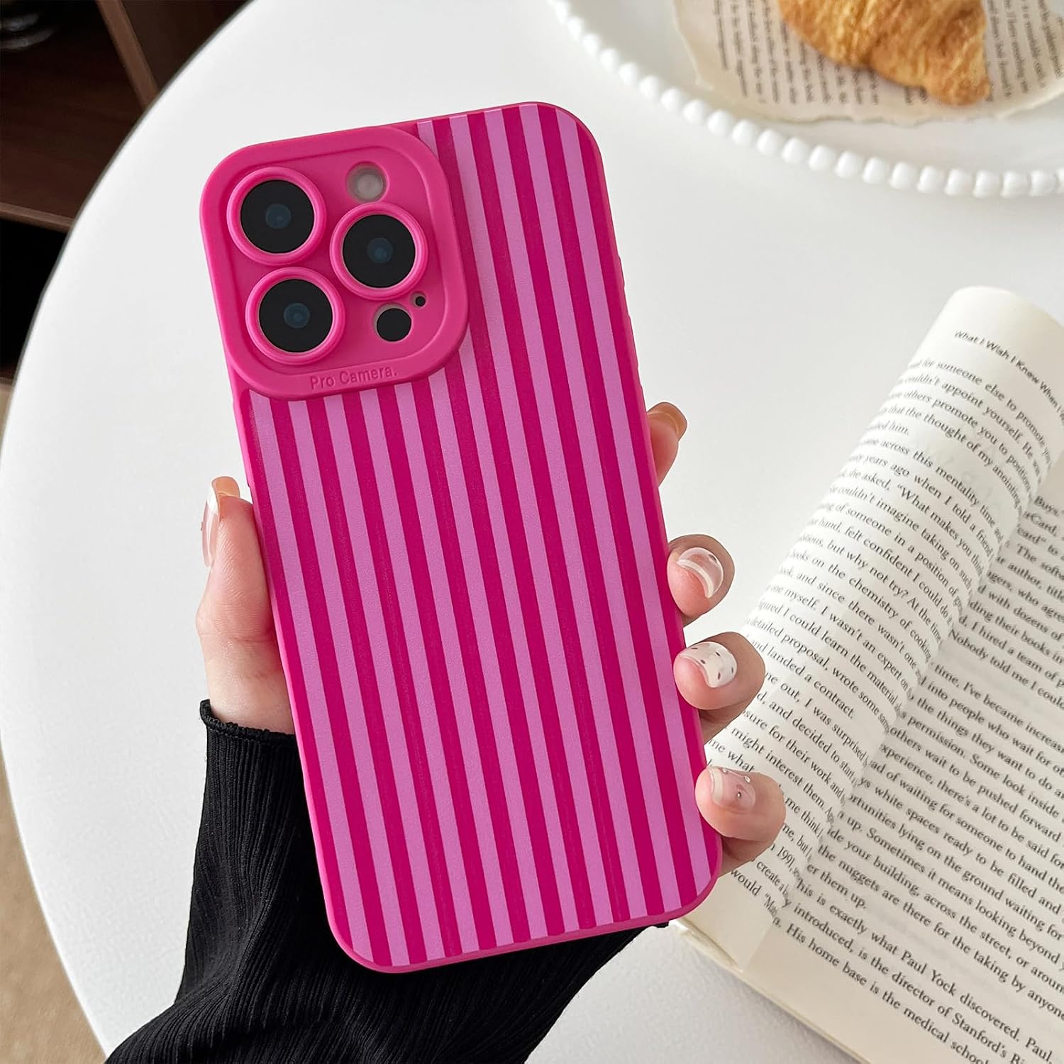 Compatible with iPhone 13 Pro Max Case, Aesthetic Cute Fashion Striped Pattern with Shockproof Soft TPU Protective Phone Case for Women Compatible for iPhone 13 Pro Max 6.7", Hot Pink image 3
