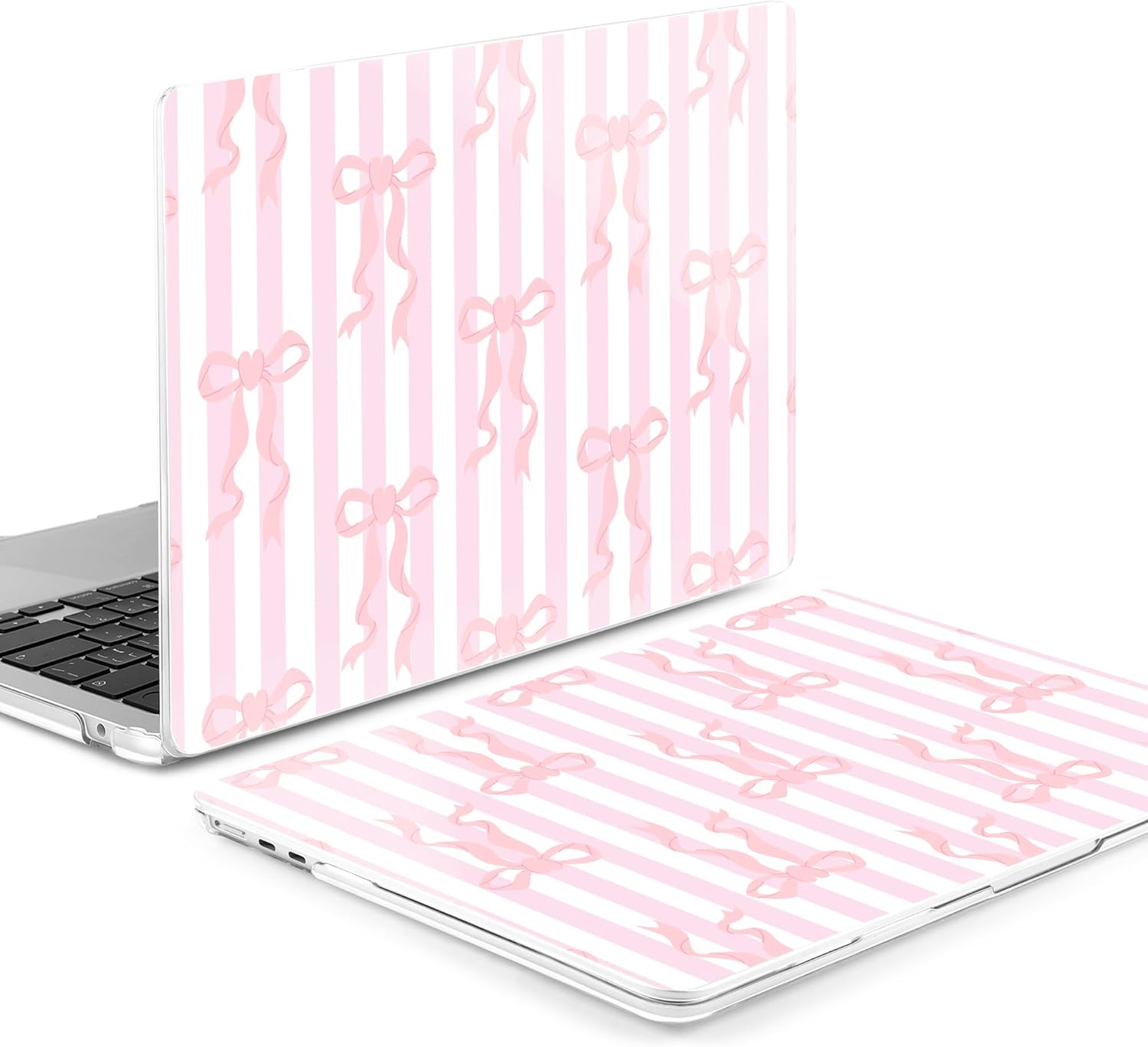 MEEgoodo Printed Case for New MacBook Neo 13 inch 2026 Release(Fit Model A3404), Laptop Hard Shell Cases with Keyboard Skin & Screen Protector & Webcam Covers, Pink Bows&Stripes