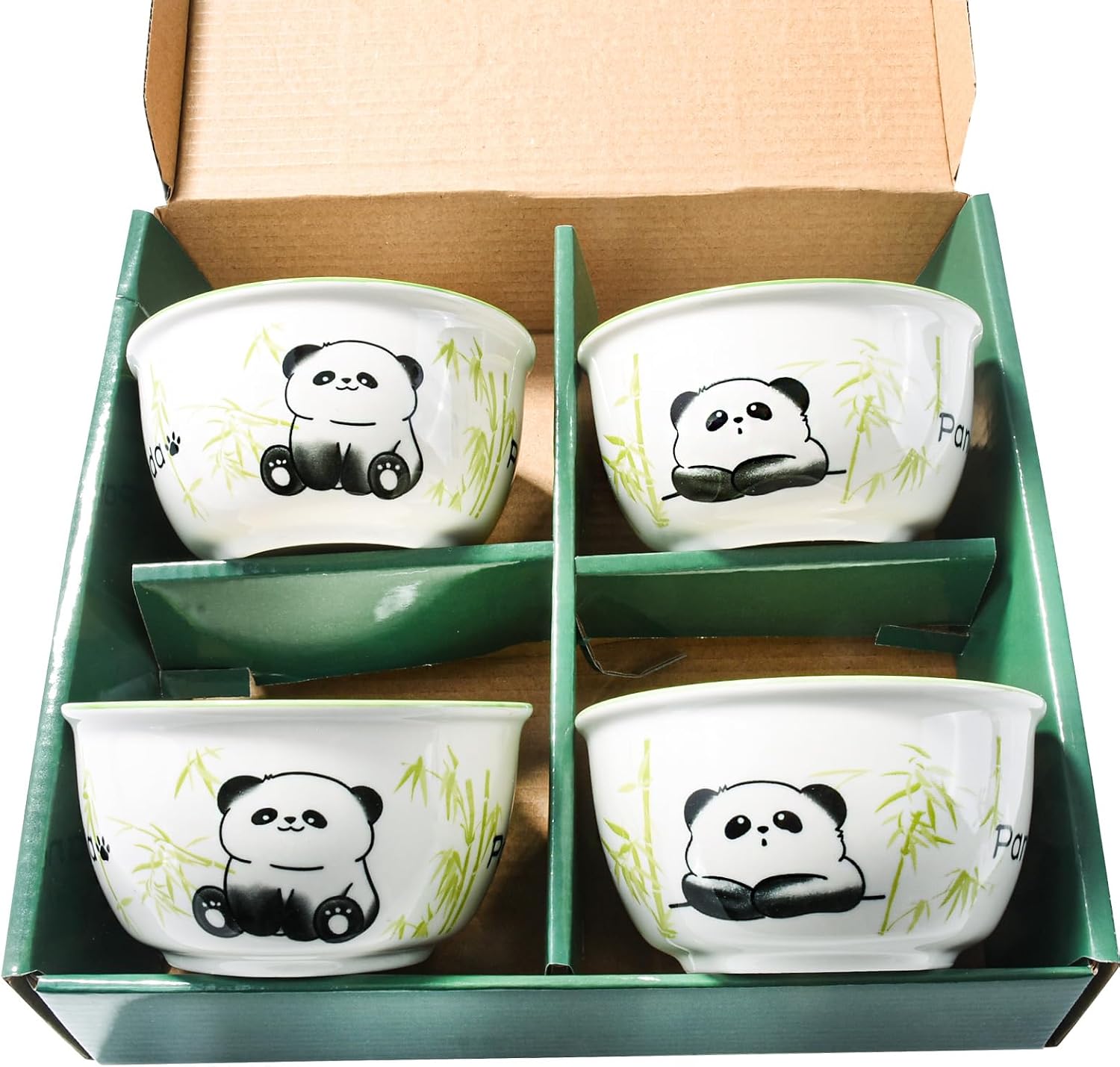 Ceramic Rice Bowl Set of 4, 4.5‘’ Cute Small Bowls with Bamboo Pattern