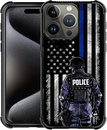 DJSOK Case for iPhone 16 Pro Max,Luxury Pattern Design Shockproof Rugged Cover,Cases for Man Woman-US Police Blue American Flag
