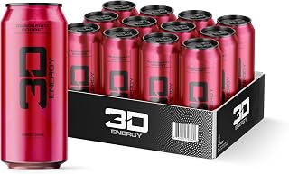 3D Sugar Free Energy Drink, Raspberry Sorbet, 16oz Cans, 12 Pack | Zero Sugar Energy, 200mg Caffeine, Pre Workout Beverage with Taurine and L-Carnitine, Lightly Carbonated for Refreshment