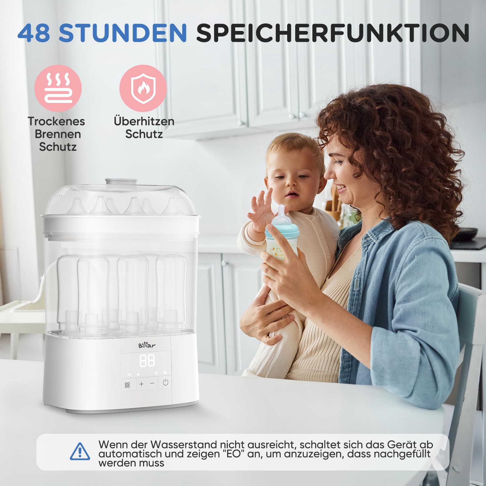 Bear 2026 Sterilisator für Babyflaschen mit Trocknungsfunktion, 4-in-1 Auto-Flaschen Sterilisator Baby mit 48H Storge-Funktion, Sterilisator für Babyartikel, Babyflaschen & Milchpumpen-Zubehör