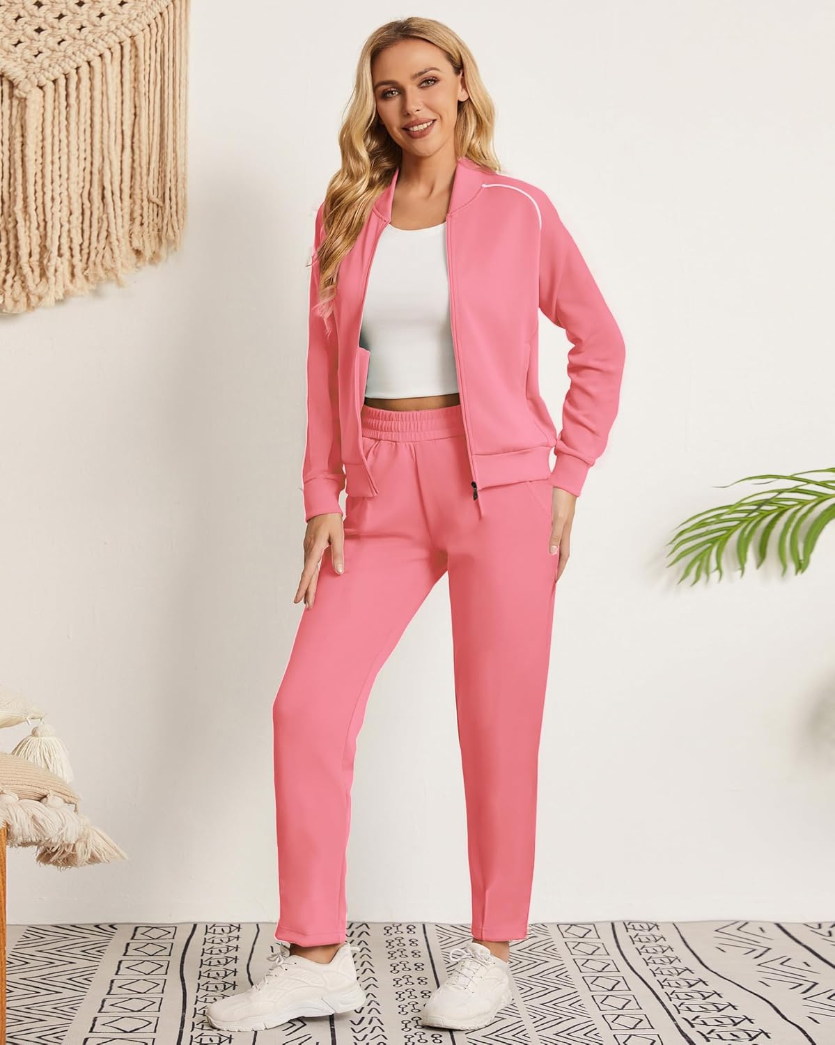 BASICDOT Women's Two Piece Tracksuit Long Sleeve Zip Up Sweatshirt Long Pants Outfits Jogger Sweatsuit Sets - Image 5