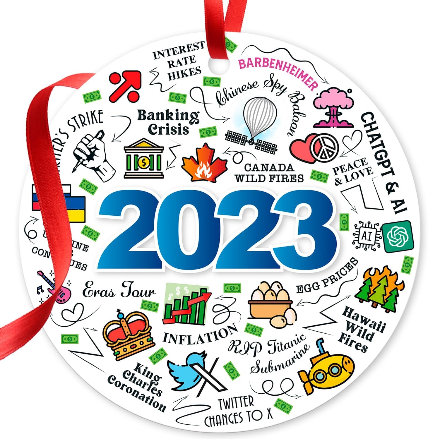 Soul Décor 2023 Christmas Ornament, Christmas Tree Ornaments, Holiday Decor for Xmas Tree and Ribbon Included, Large 3.75" Round Metal Ornament