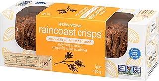 Lesley Stowe Raincoast Crisps Almond Flour Salty Date Gluten-Free Crackers - Baked in Small Batches, Non-GMO, Kosher Certified Premium Entertaining Crackers 150g