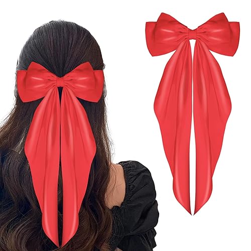 WLLHYF Pasadores grandes de satén sedoso de cola larga con lazo francés, pinzas de metal, accesorios para mujeres y niñas, boda, fiesta de cumpleaños