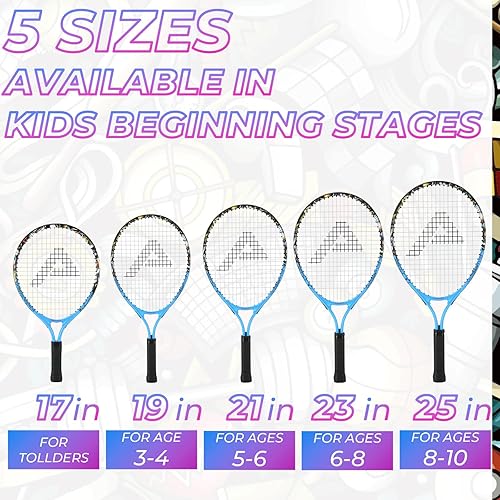 Miniatura 2 de Raqueta de tenis para niños pequeños, kit de iniciación de 17-25 pulgadas para niña, rosa y amarillo con bolsa de nailon 420D