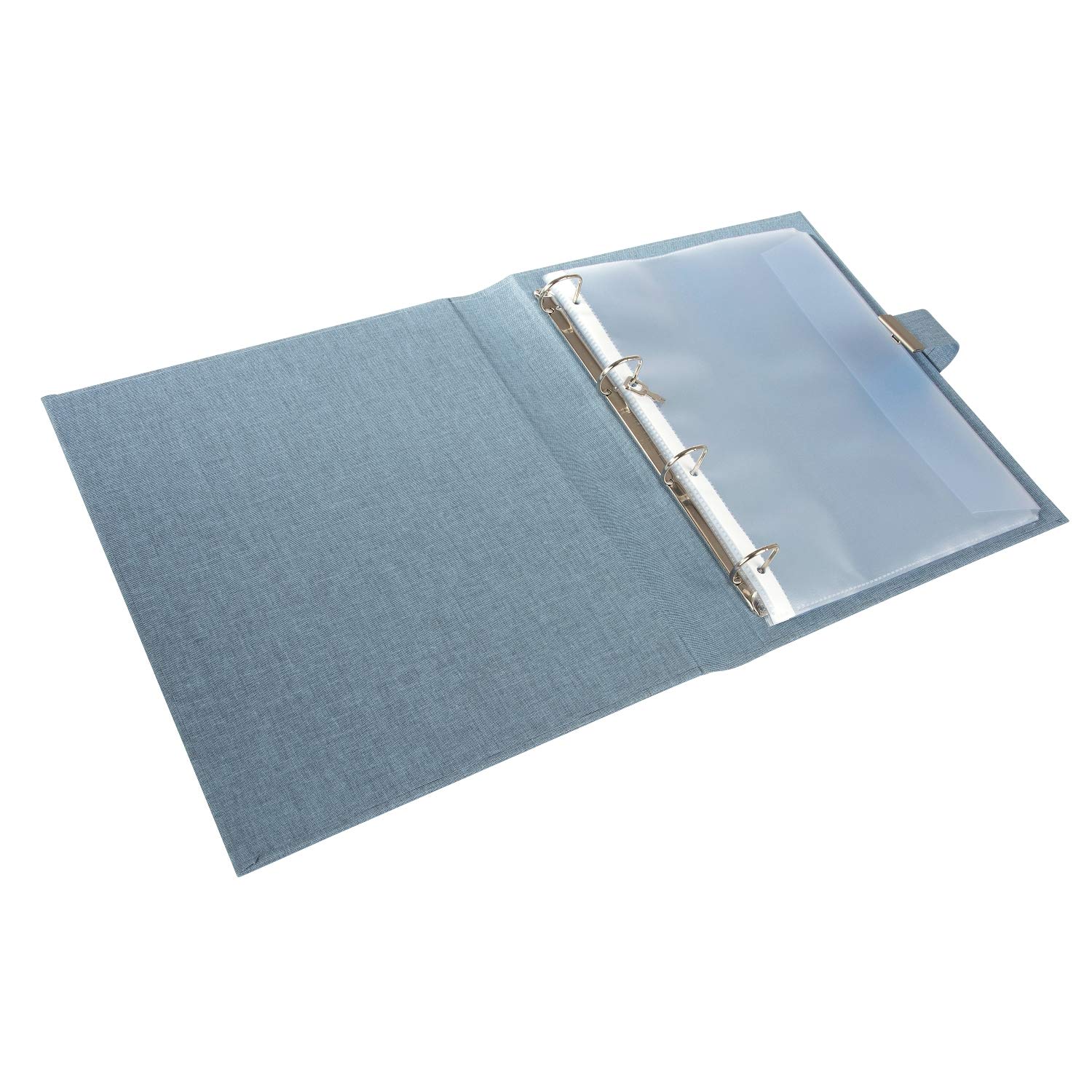 Goldbuch 53607 Summertime Trend 2 - Carpeta para documentos DIN A4, carpeta de anillas con 5 fundas transparentes, carpeta ampliable con cierre, carpeta de lino, aprox. 27,5 x 34 cm, color azul y gris