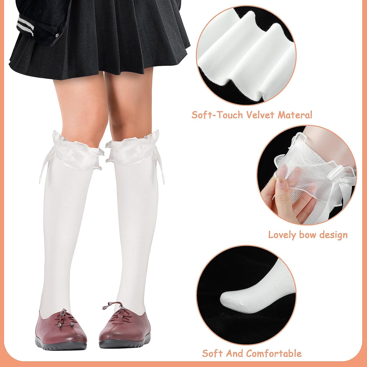 Cotton Knee High Socks with Bow White Lolita Socks Over the Knee Socks for Daily Wear School Dating Dance