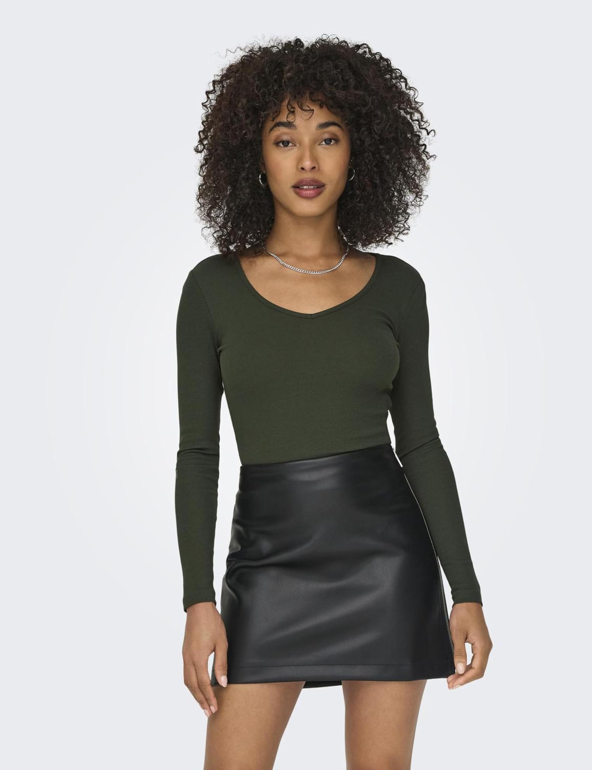 ONLY Onlkaya L/S V-Neck Short Top JRS, rodzynka, XL