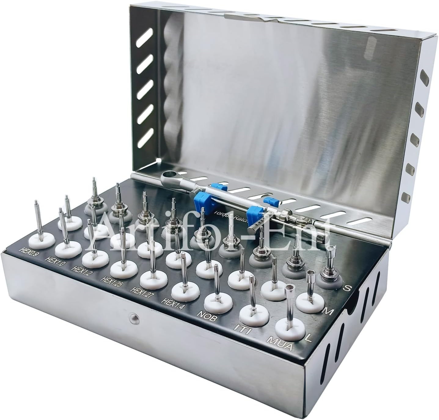 28-Piece Dental Implant Universal Prosthetic Kit with Adjustable Ratchet & Screwdrivers, Torque Wrench Set – Fully Autoclavable, 0-50Ncm | Secure & Remove Implant Restorations # OS1060