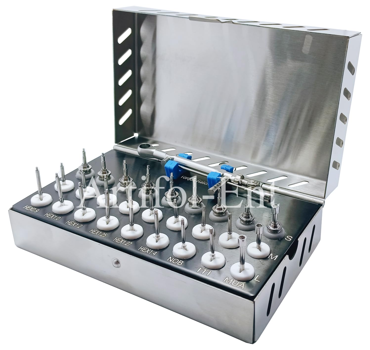 28-Piece Dental Implant Universal Prosthetic Kit with Adjustable Ratchet & Screwdrivers, Torque Wrench Set – Fully Autoclavable, 0-50Ncm | Secure & Remove Implant Restorations # OS1060