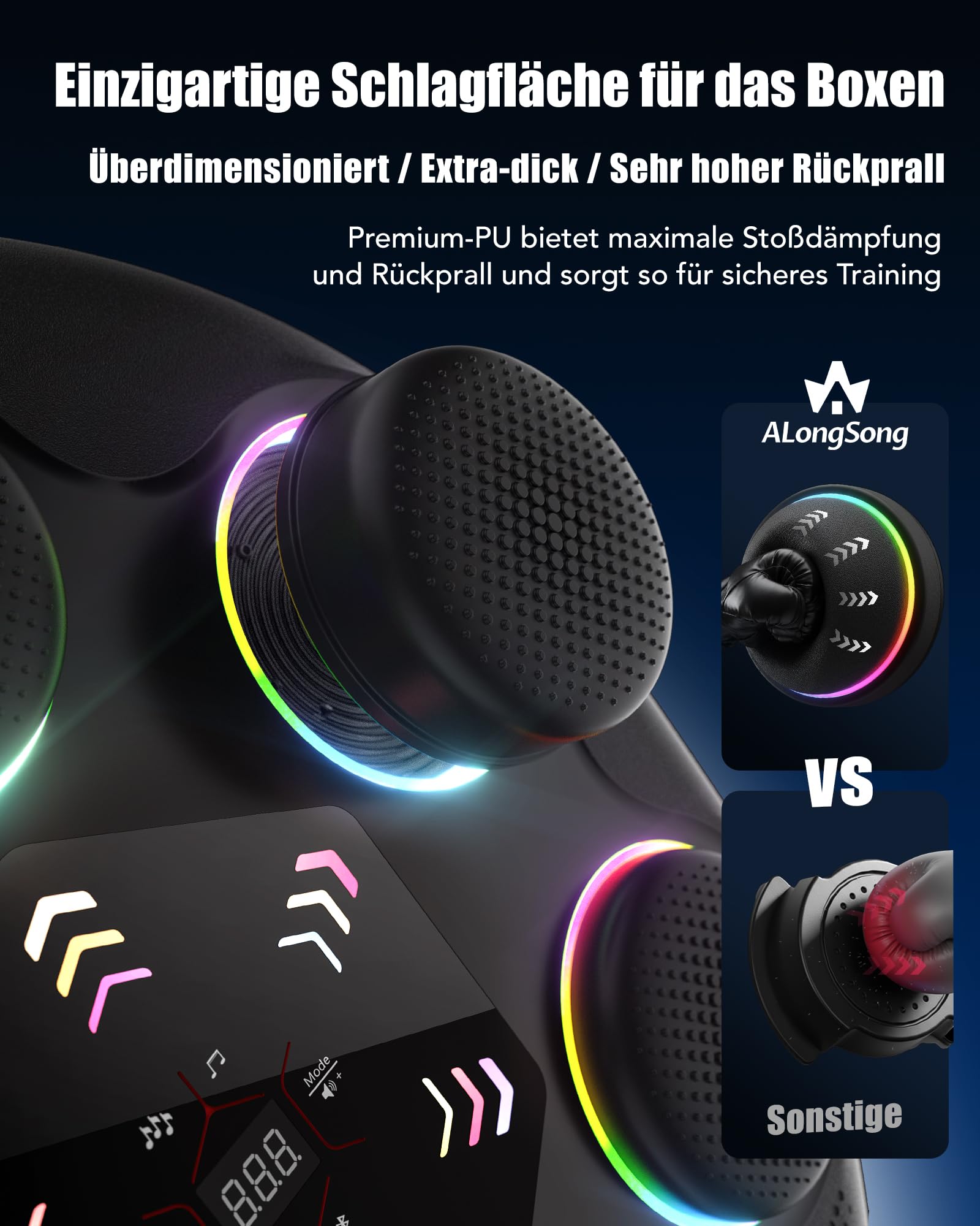 ALongSong Music Boxing Machine, Smart Bluetooth Boxmaschine mit Musik für Erwachsene Kinder, Rhythmus-Synchronisiert mit Großem Bildschirm/RGB-Beleuchtung Inklusive Boxhandschuhe, Fitness-Spaß Zuhause