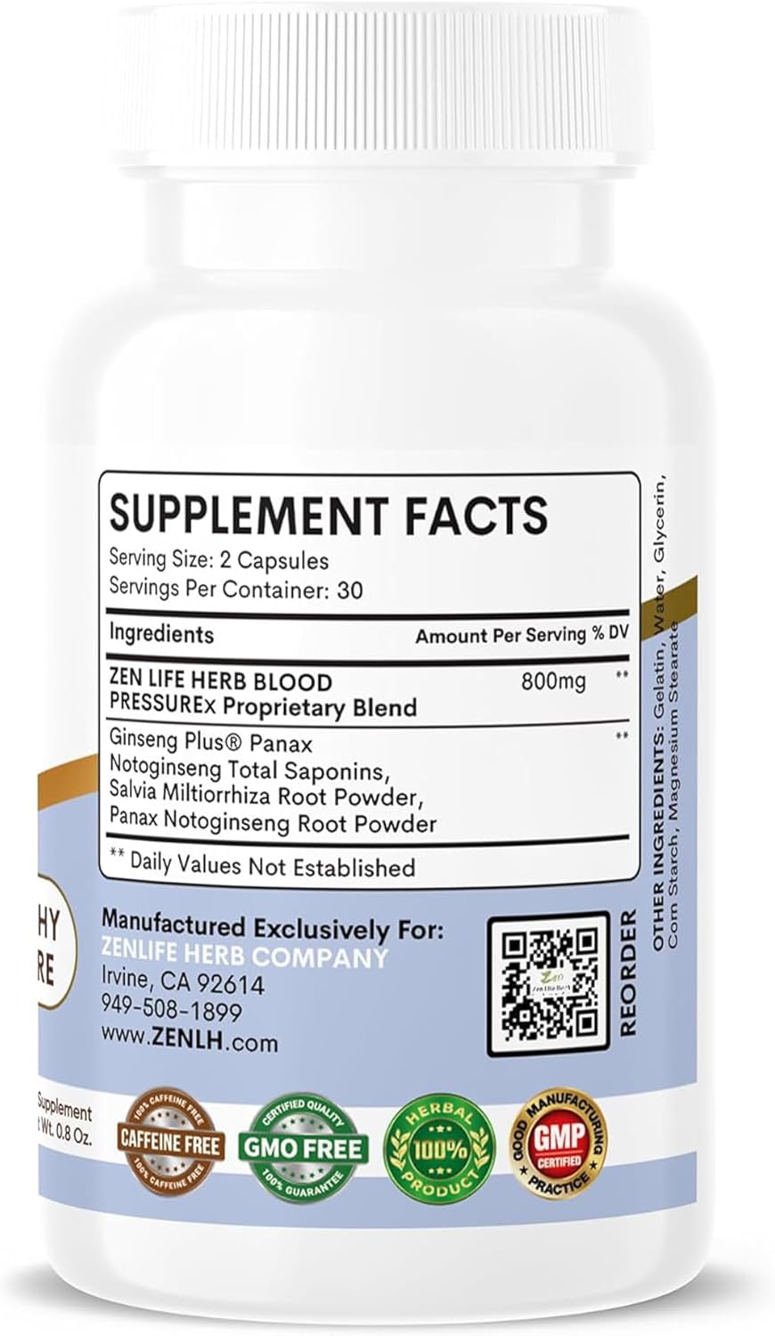 ZEN LIFE HERB Blood PressuREx - Heart Health Blood Pressure Support Supplement-Support Blood Pressure & Healthy Circularity Naturally Ginseng Plus Blend 100% PURE Plant-Based Supplement (60 Capsules) - Image 8