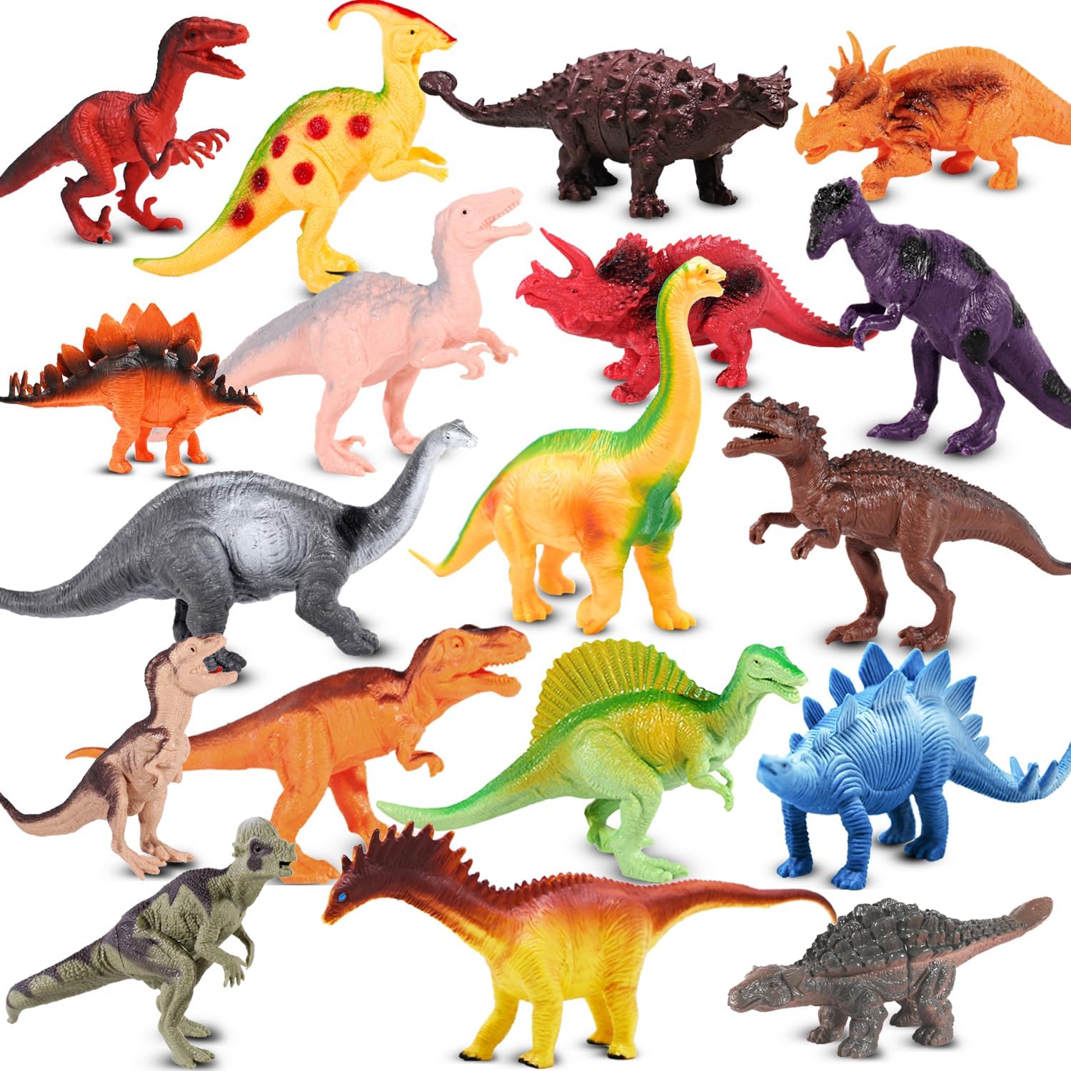 Kimicare Kids Dinosaur Figures Toys, 18 Pcs Plastic Dinosaur Toys for Kids 3-5, STEM Educational Realistic Dinosaurs Figurine Playset for Toddlers, 5 to 7 Inch Dino Toy Birthday Gifts Boys Girls