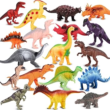 Kimicare Kids Dinosaur Figures Toys, 18 Pcs Plastic Dinosaur Toys for Kids 3-5, STEM Educational Realistic Dinosaurs Figurine Playset for Toddlers, 5 to 7 Inch Dino Toy Birthday Gifts Boys Girls