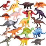 Kimicare Kids Dinosaur Figures Toys, 18 Pcs Plastic Dinosaur Toys for Kids 3-5, STEM Educational Realistic Dinosaurs Figurine Playset for Toddlers, 5 to 7 Inch Dino Toy Birthday Gifts Boys Girls