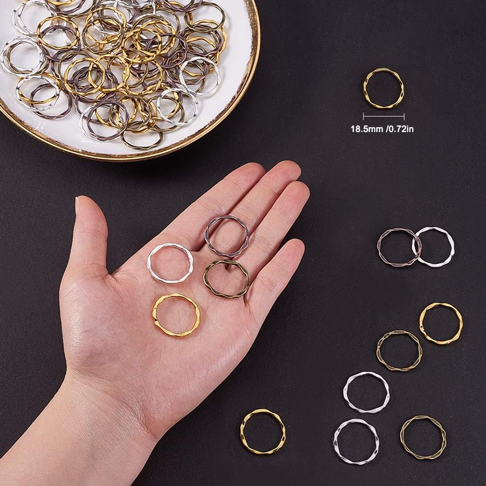 PH PandaHall 200pcs 4 Colors Alloy Linking Rings Tibetan Style Circle Frames Charms Links Jewelry Connectors for Necklaces Bracelets Jewelry Dangle Earring Making