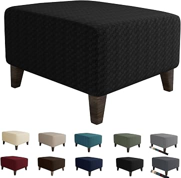 MAXIJIN Jacquard Ottoman Cover Slipcovers Folding Storage Stool Furniture Protector Cover Soft Thick Rectangle Foot Rest Slipcover with Elastic Bottom Ottoman X-Large, Black