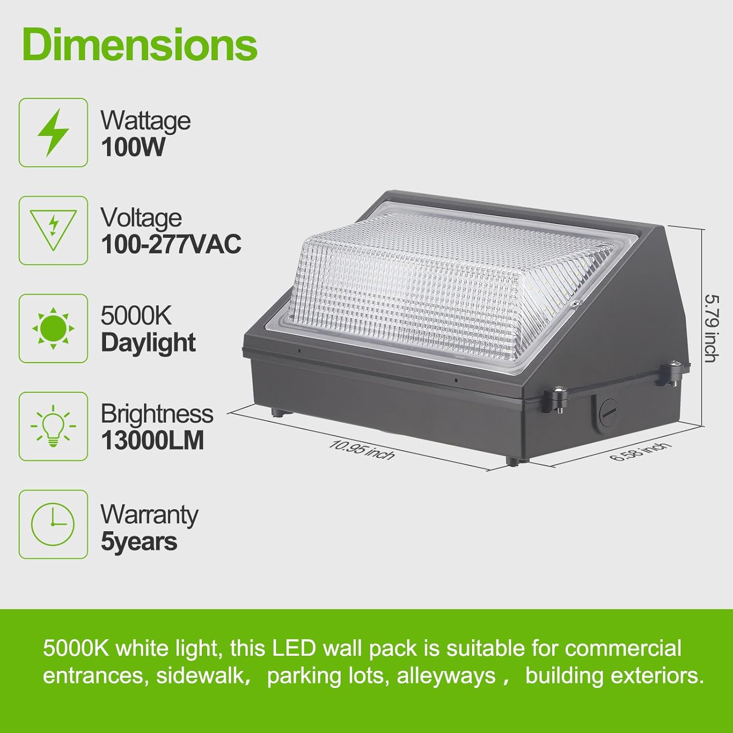 100W LED Wall Pack,13000Lm 5000K Wall Pack Lights Dusk to Dawn,Repalces 600W HPS/HID Light,Commercial and Industrial Outdoor Lighting,LED Wall Light for Parking Lot,Warehouse,2 Pack