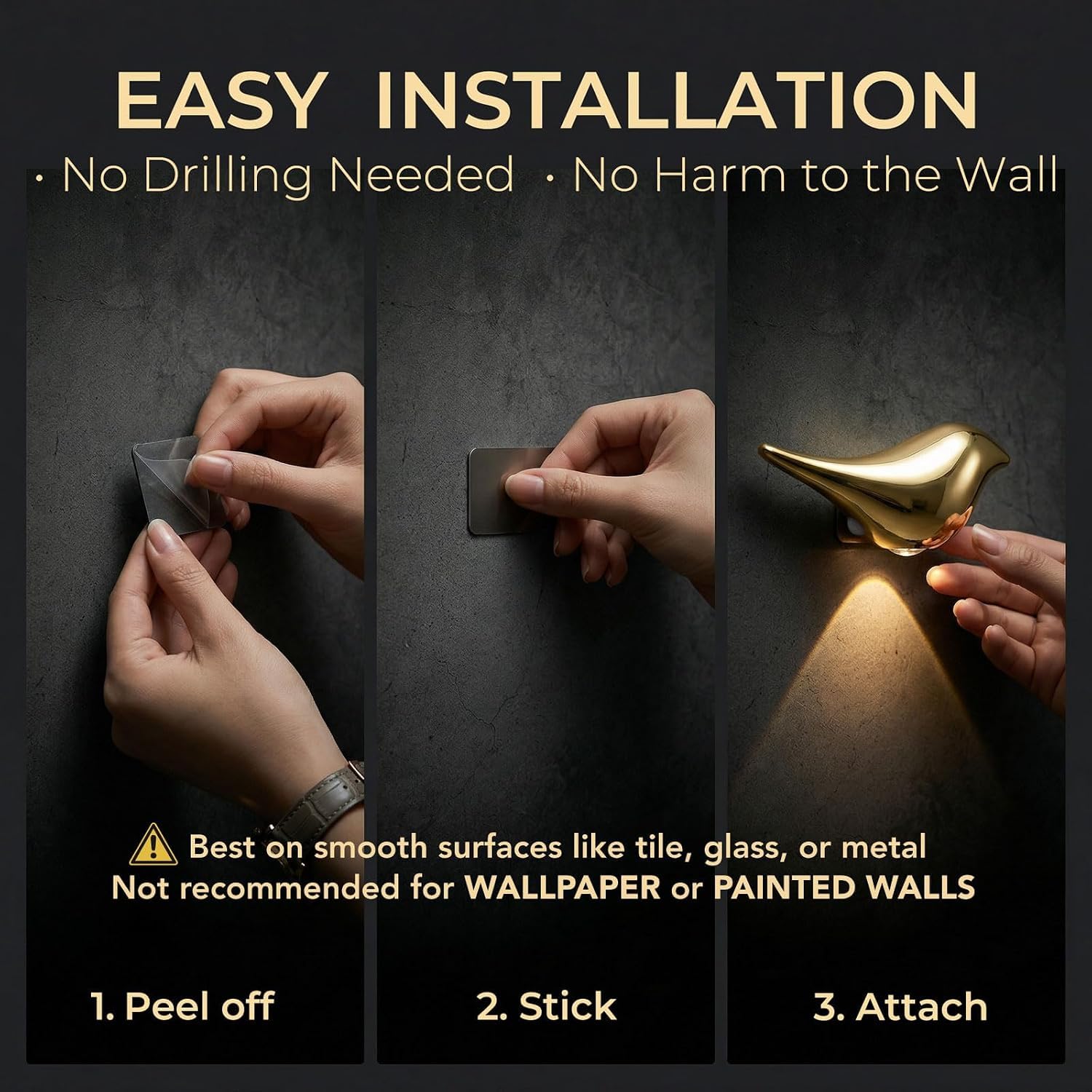 OOWOKS Lot de 2 veilleuses LED avec détecteur de mouvement lampe murale Otrom à batterie 3 couleurs intensité réglable applique murale dorée dintérieur sans raccordement électrique lampe descalier
