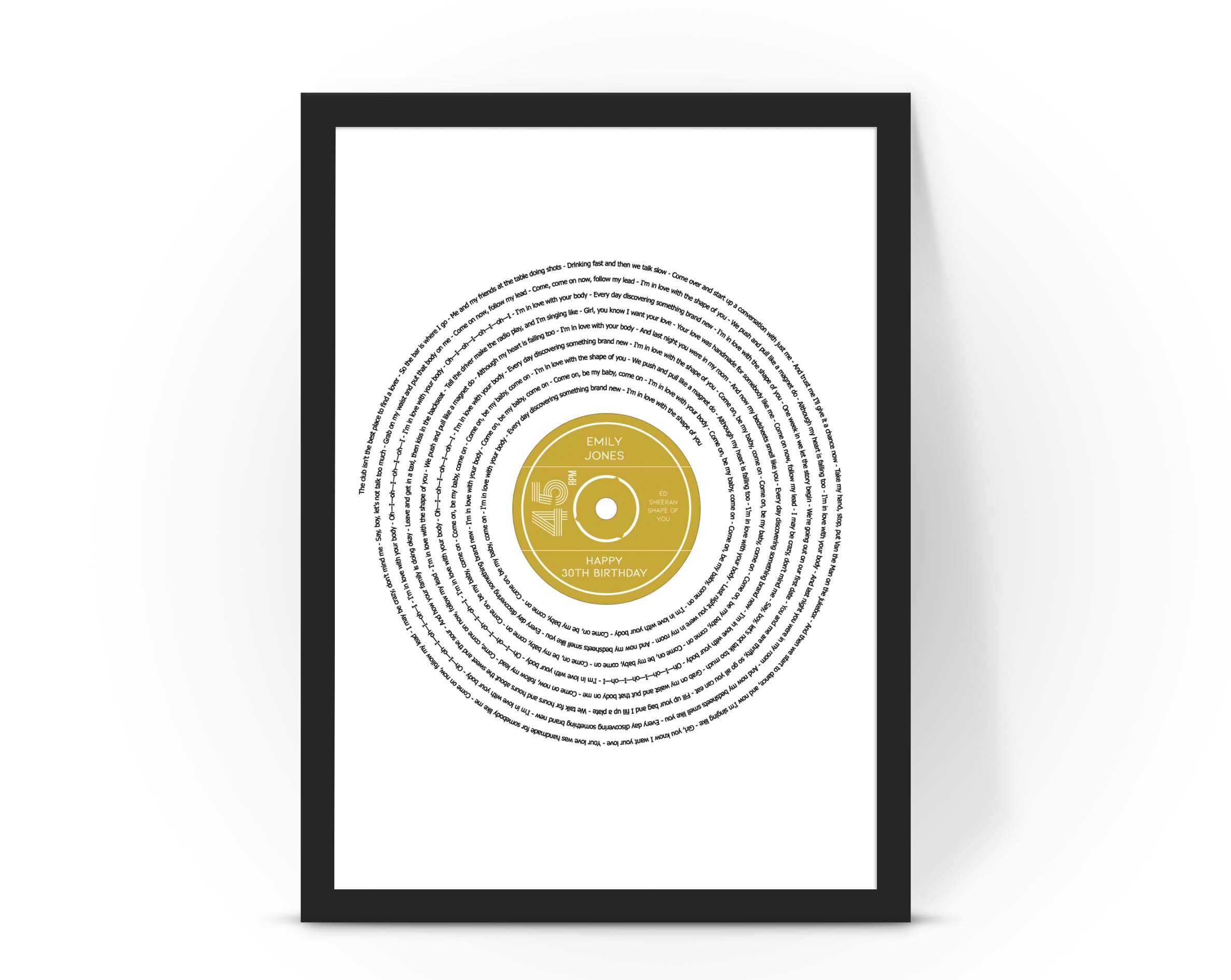 Forefrontdesigns White Personalised Vinyl Record Song Lyrics Print - Custom Song Lyric Print & Framed Wall Art - Perfect Personalised Music Gift Or Wedding Anniversary