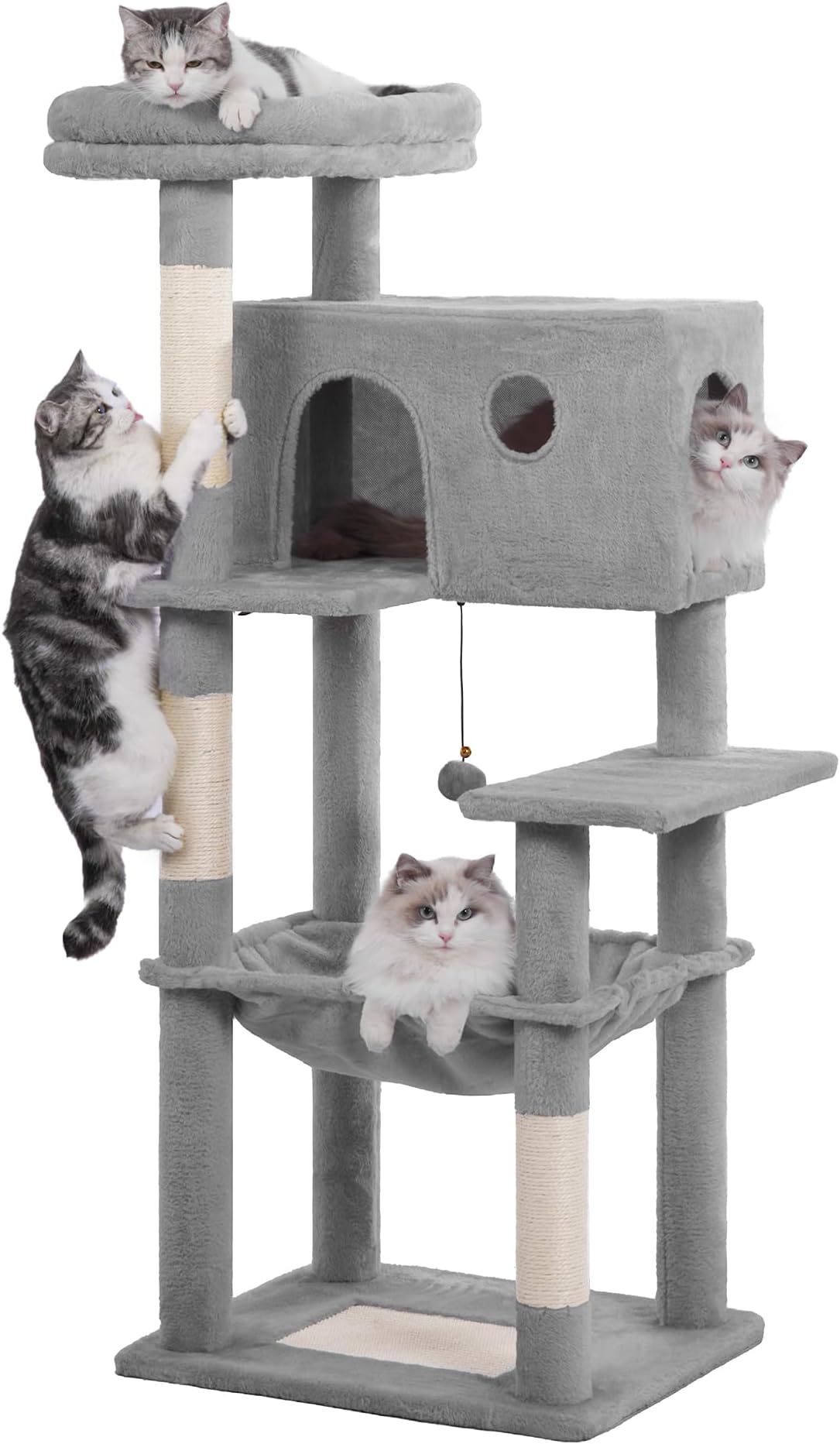 Tall Cat Tree for Indoor Cat Large Adults 54”/72” Multi-Level Cat Tower with Large Hammock21.6x17.7”Spacious Condo21.6X 12”and Roomy Top Bed and Scratch Post and Pad (Grey, Large-54)