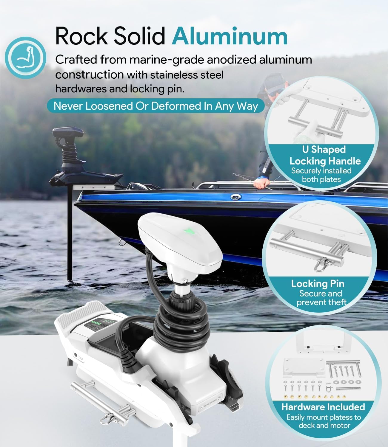Schnellwechsel-Halterungsplatten-System Ersatz für Garmin Force Kraken Trolling-Motor- OEM Ersatz [010-12832-60| 0100209801 ] - Weiß
