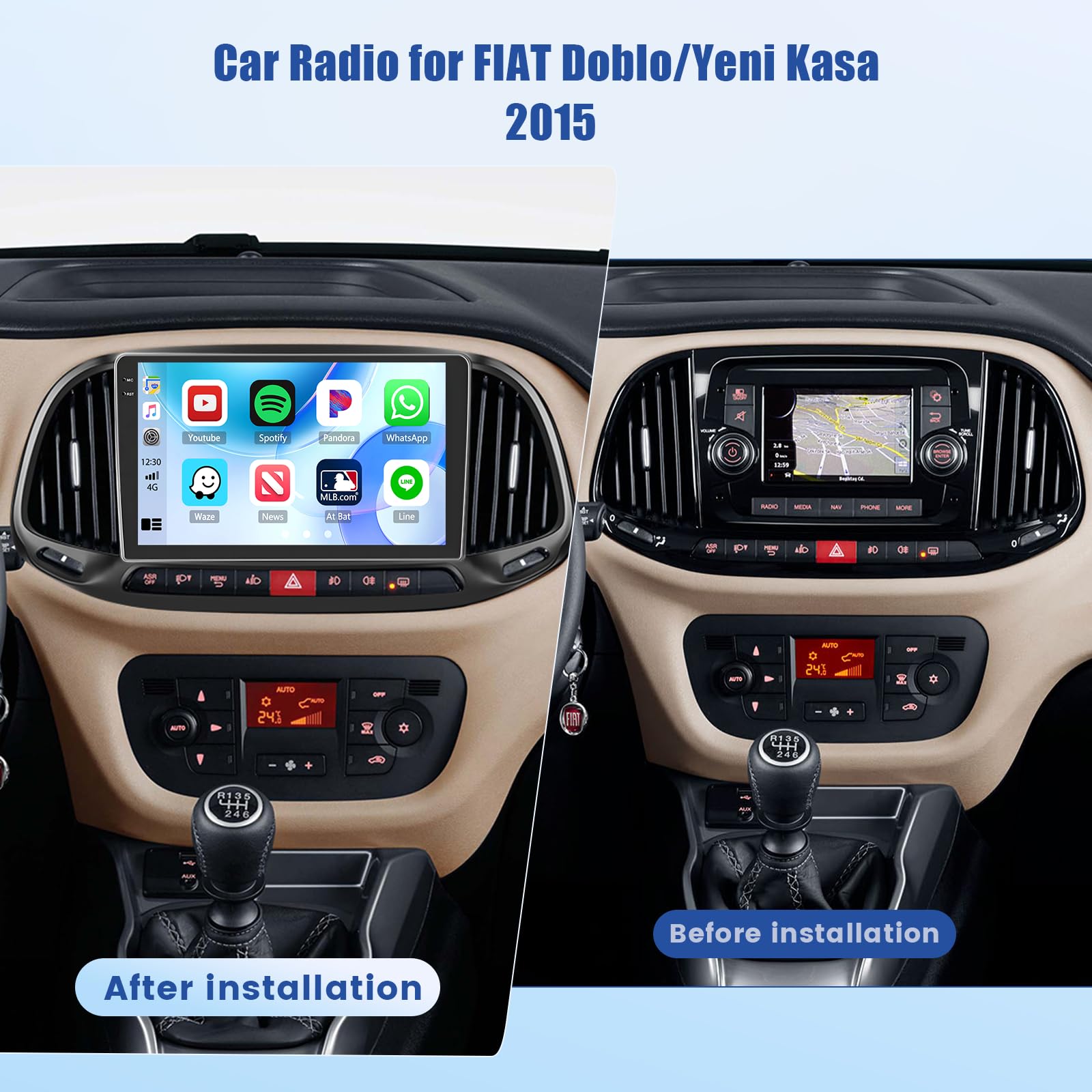 [4G+128G] Inefala Android 15 Radio samochodowe dla Fiat Doblo/Yeni Kasa 2015 z bezprzewodową funkcją Carplay Android Auto, ekran dotykowy 9" z nawigacją GPS WiFi RDS/FM Bluetooth EQ SWC Kamera cofania