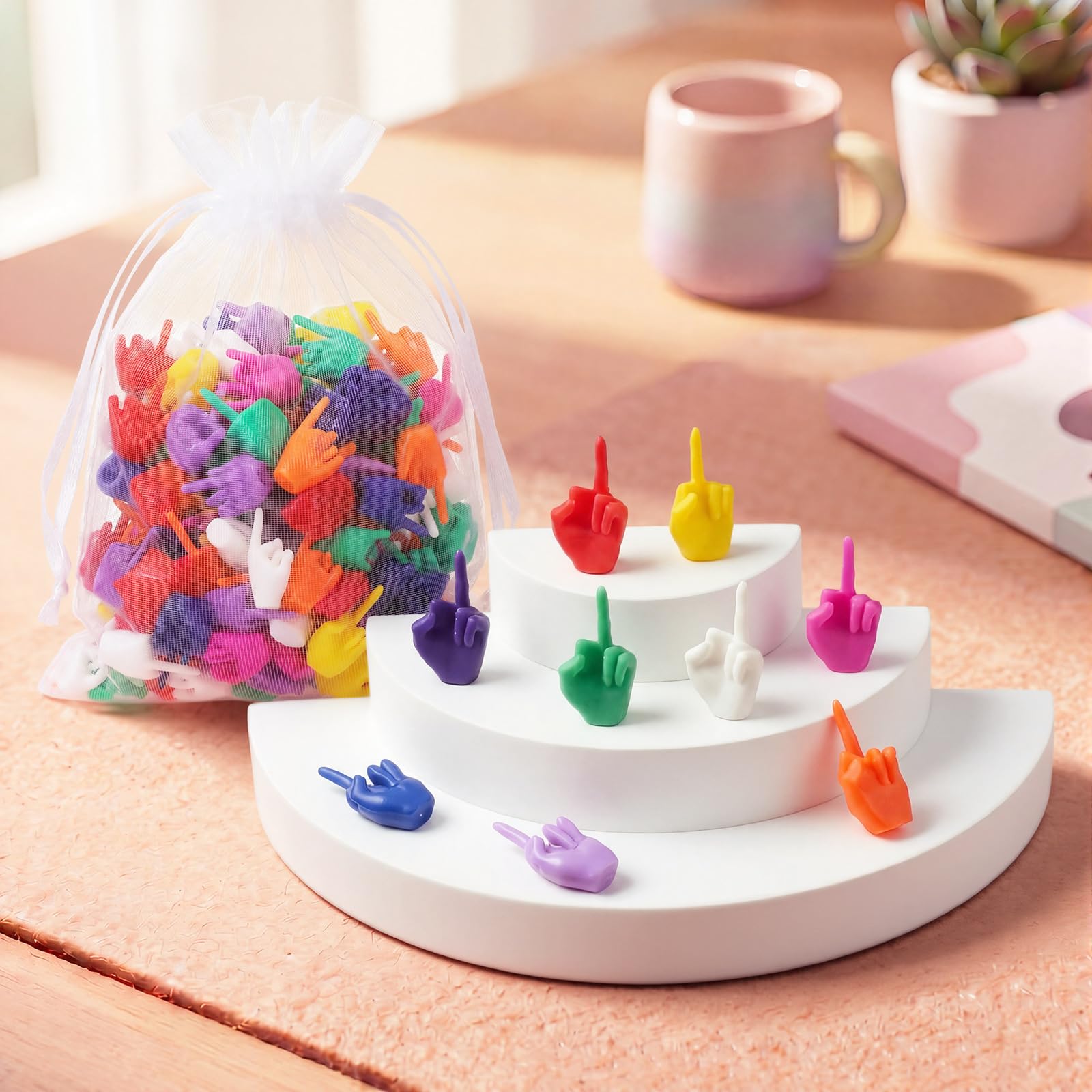 Hiboom 100pcs Tiny Middle Finger Gift, 8 Color Funny Gag Party Favor