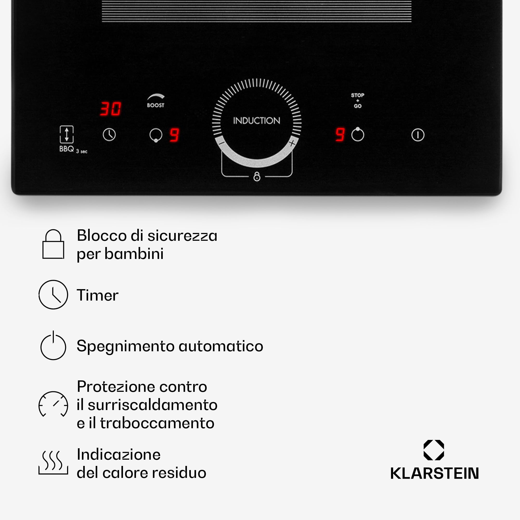 Klarstein Piastra Induzione 2 Fuochi, Piano Cottura 3500W, Integrata con Controllo Touch, Fornello Professionale