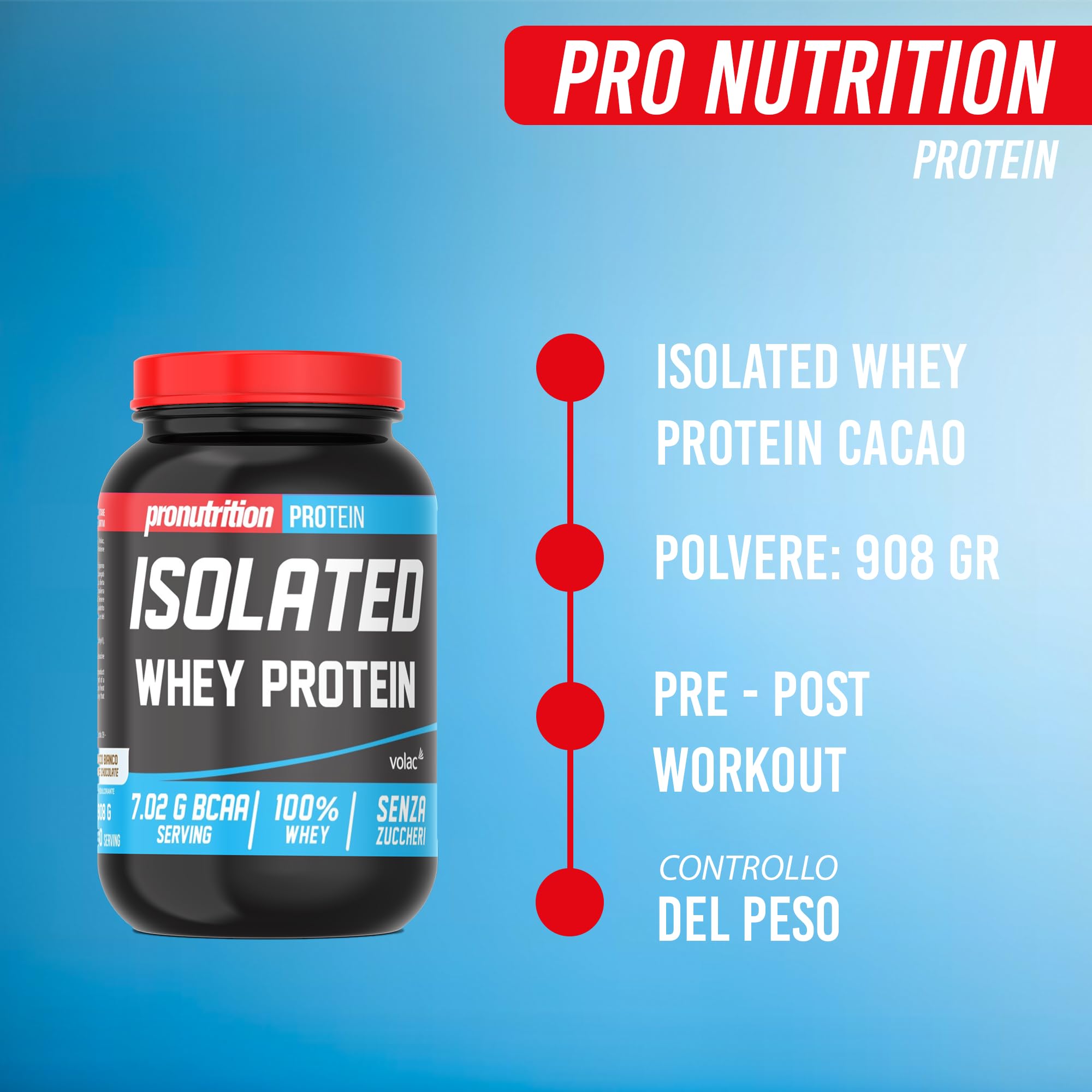 ProNutrition Proteine Isolate WPI Ultra Whey 90 CFM – Recupero Muscolare Rapido e Purezza Massima – Gusto: Cacao