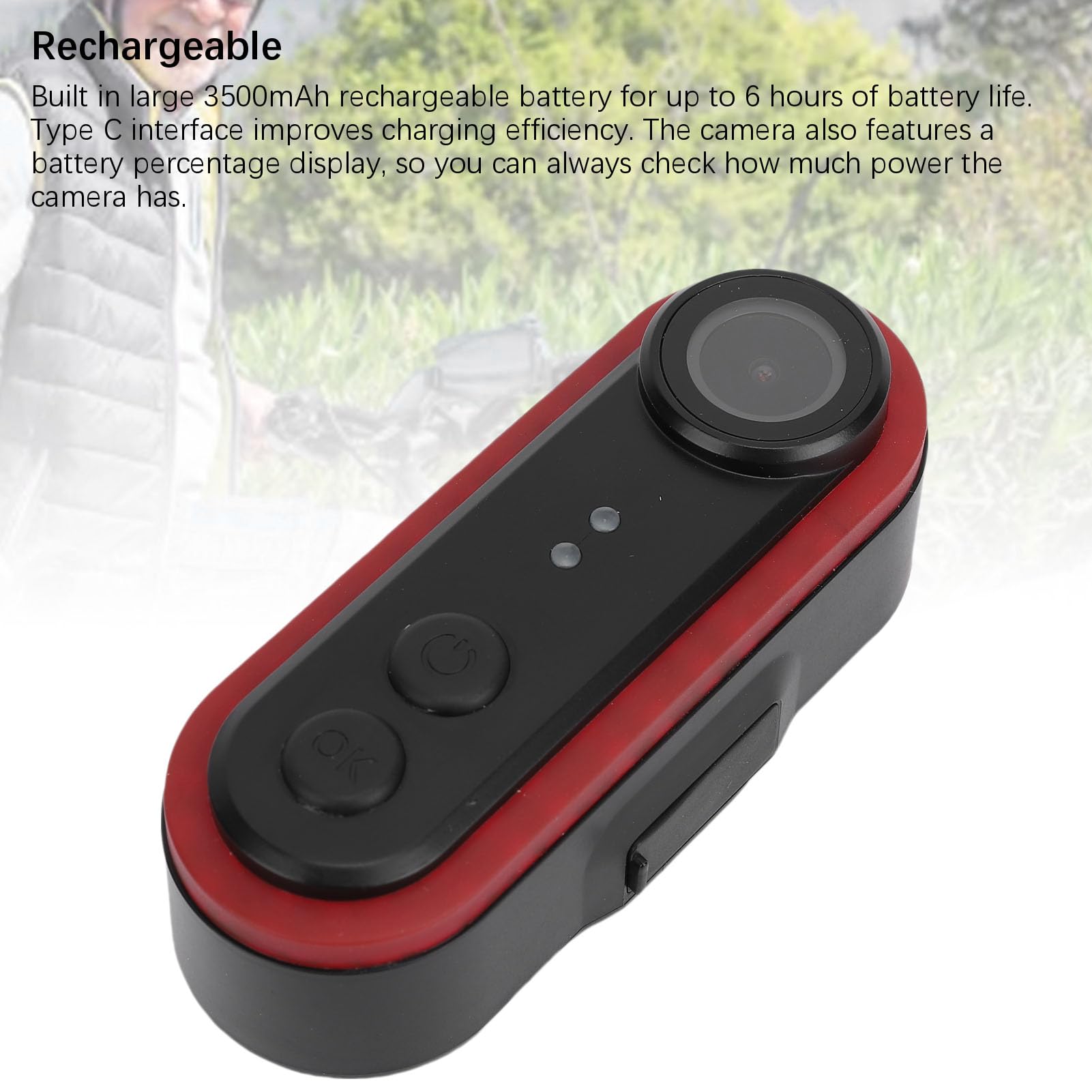 Tbest Fahrradkamera 1080P Weitwinkel Wasserdicht Wiederaufladbar Rückansicht Zum Radfahren (32GB)