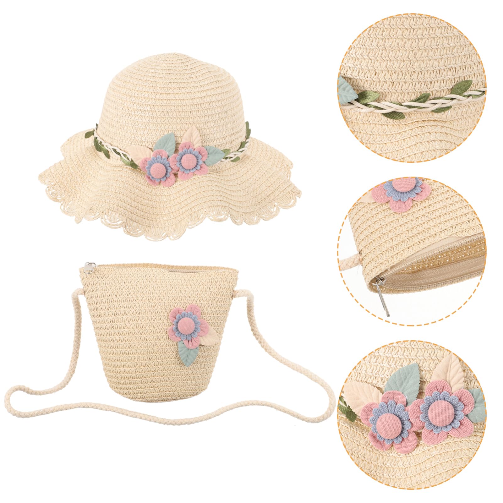 Veemoon 2sätze Mädchen Sommer Strohhut Mit Tasche Modischer Sonnenhut Für Mädchen Für Strand Frühling Und Sommeraktivitäten Leicht Atmungsaktiv Und Praktisch Für Kleine
