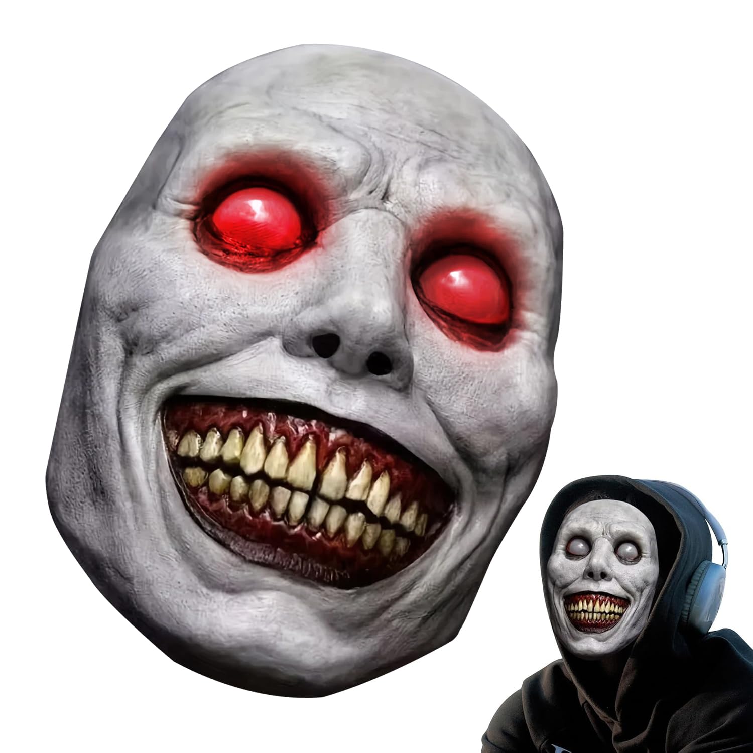 Chuankefanxing Halloween Scary Masks, Halloween Mask, Smiling Demons Horror Mask with LED Eyes, Creepy mask for Cosplay Scary Mask