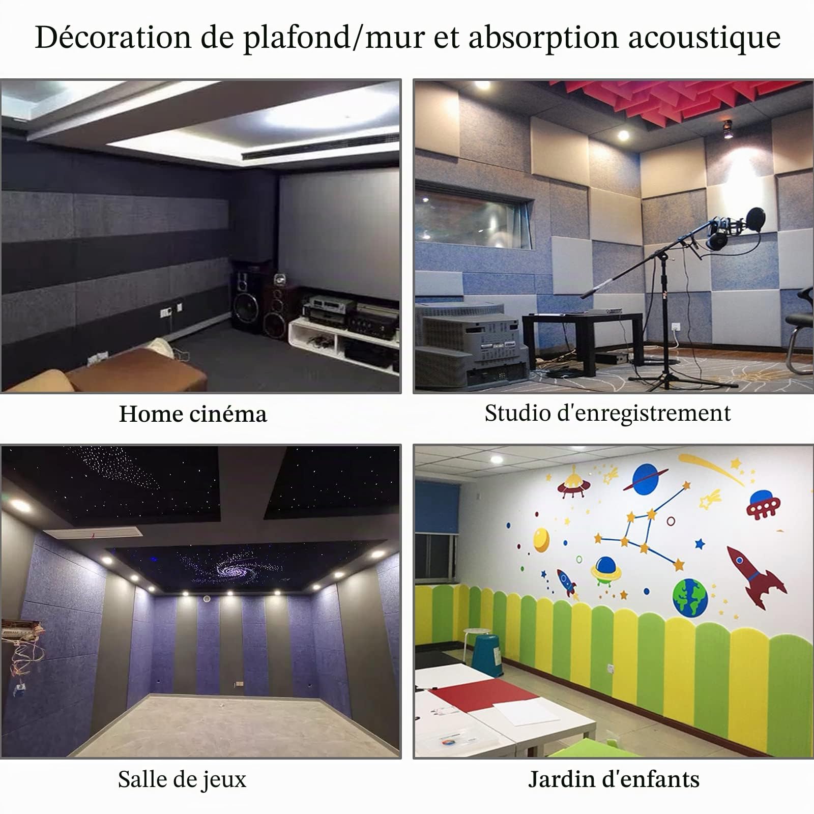 BXI Lot de 6 panneaux d'absorption acoustique haute densité - Carreaux en feutre acoustique pour décoration de plafond et murale - 400 x 300 x 9 mm (noir mat)