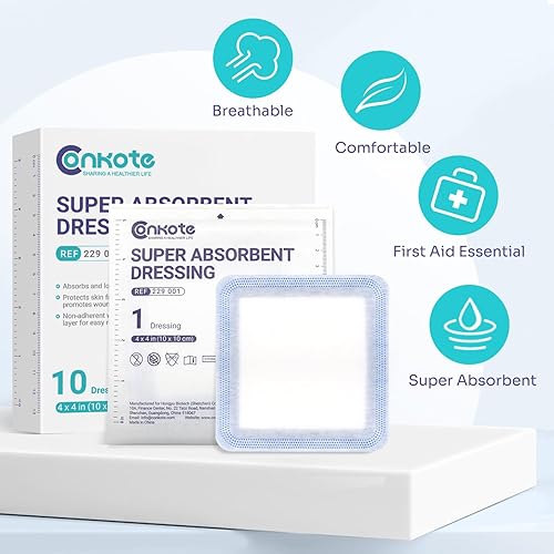 Miniatura 8 de Conkote Paquete de 10 almohadillas antiadherentes superabsorbentes, 4 x 4 pulgadas, vendajes absorbentes estériles no adhesivos, almohadillas suaves