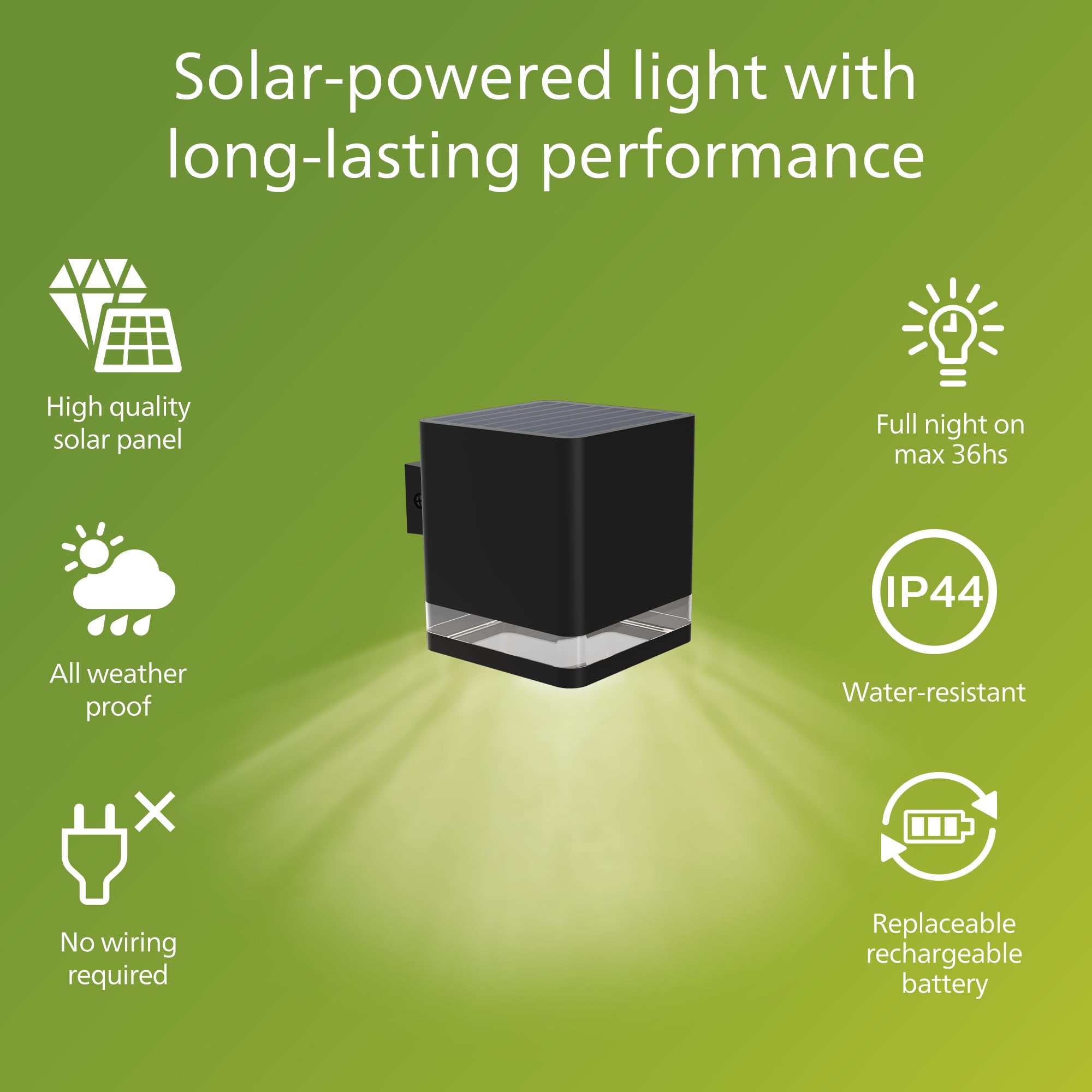 PHILIPS Virona Outdoor Solar Wall Light, 2700 K, 200 lm, Black - Image 2
