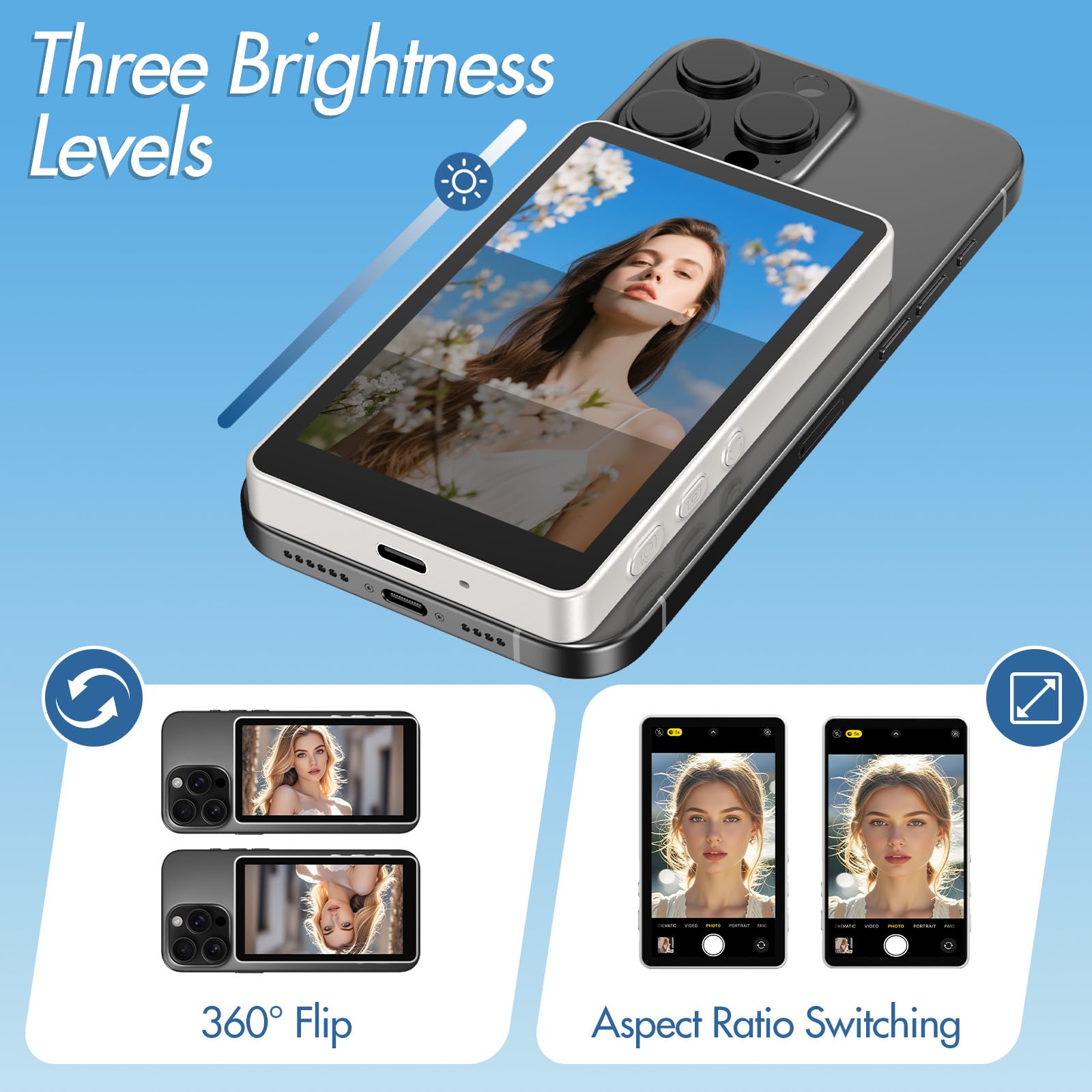 Selfie Monitor Schermo per iPhone17/Android,4K Schermo per Vlog Magnetico,Telecomando Selfie Monitor iPhone Magsafe,Batteria 3.5H,2500mAh Screen per TikTok Live Streaming-Nessun Ritardo