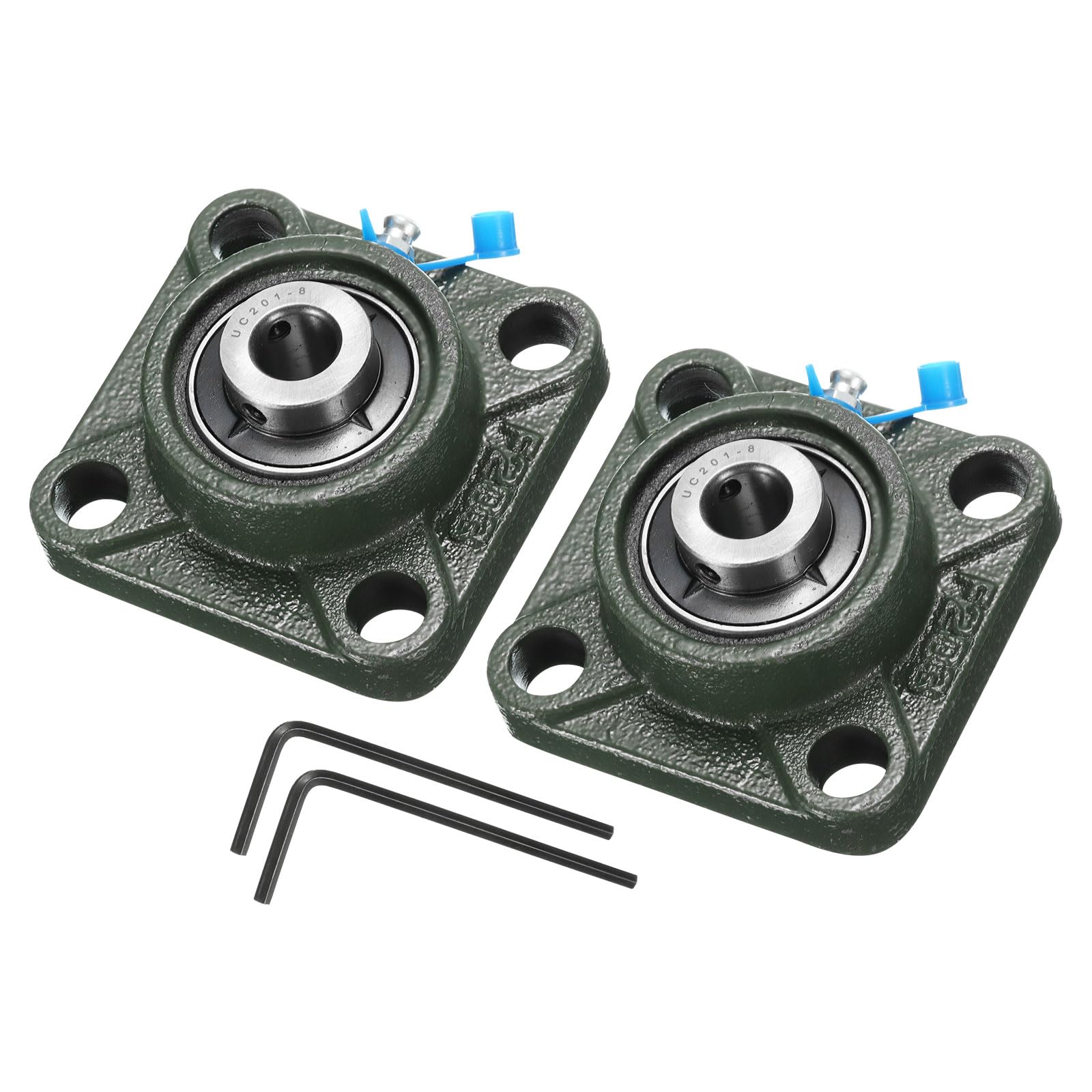 uxcell 2pcs UCF201-8 Pillow Block Bearings 1/2 inch Bore Self Alignment, Solid Cast Iron Base Square Flange Mounted Chrome Steel Bearings