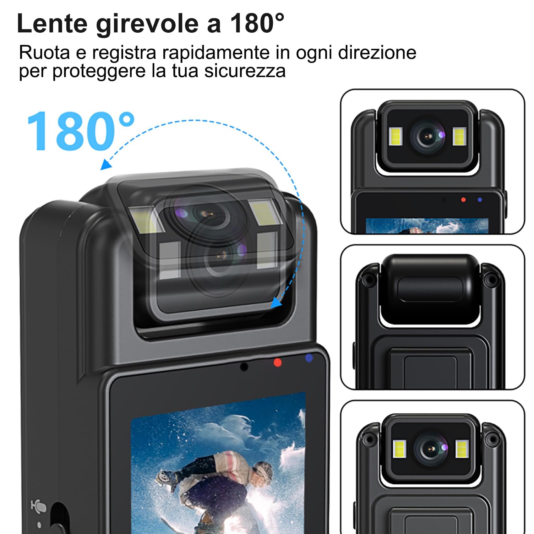 Body Cam 1080P con Audio, Mini Telecamera Portatile con Foto, Rilevamento del Movimento e Visione Notturna, Videocamera di Sicurezza per Uso Personale, Corsa e Lavoro